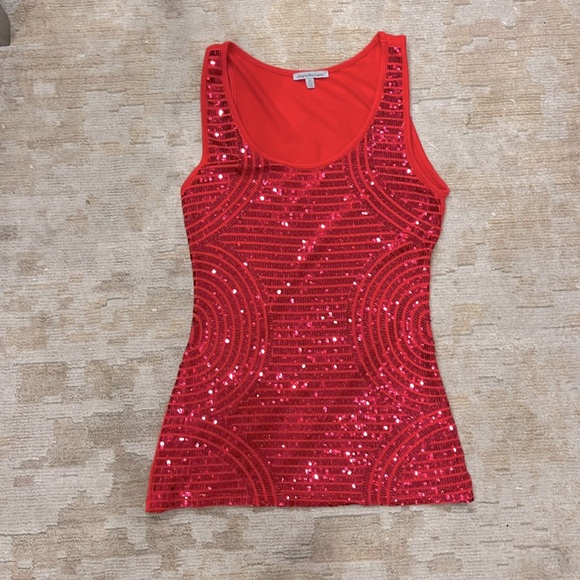 Charlotte Russe Tops - Like new Charlotte Russe sequin tank top with stretch in Coral color- Medium